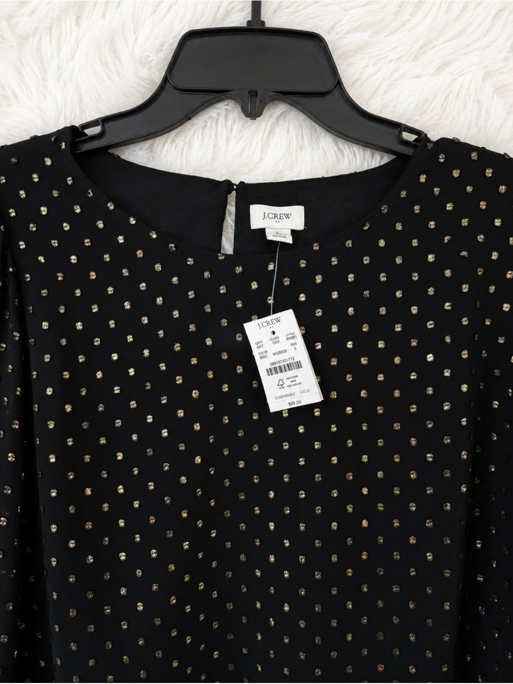 J.Crew Black Gold Metallic Dot Long Sleeve Blouse NWT Size Large - Picture 2 of 3